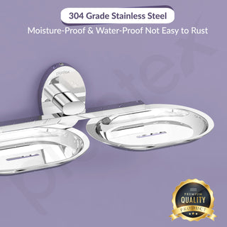 Plantex 304 Grade Stainless Steel Twin Soap Holder Stand for Bathroom and Wash Basin/Bathroom Accessories - Olive (Chrome)