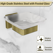 Plantex Stainless Steel Glass Soap Dish for Bathroom/Soap Holder/Soap Case/Soap Stand for Kitchen/Bathroom Accessories - Aqua (Brass Antique)