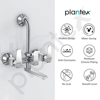 Plantex Wall Mixer for Bathroom 2 In 1 with L-Bend Provision for Overhead Shower/Mixer Tap for Bathroom with Water Saving Nozzle Tap- (Celesiya-1249)