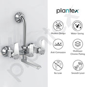 Plantex Wall Mixer for Bathroom 2 In 1 with L-Bend Provision for Overhead Shower/Mixer Tap for Bathroom with Water Saving Nozzle Tap- (Celesiya-1249)