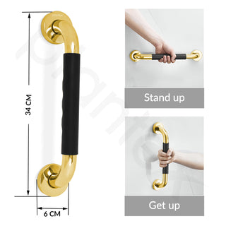 Plantex 304 Stainless Steel Grab Bar for Toilet with Grip/13 inch Anti-Slip Handle for Bathroom Support - Pack of 2 (Gold & Black)
