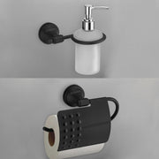 Plantex 304 Grade Stainless Steel Washroom Set of 2 - Toilet Paper Holder/Stand/Liquid Soap Dispenser - Niko (Black)