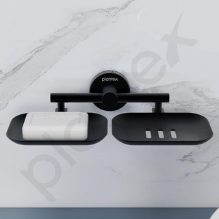 Plantex Galaxy 304 Grade Stainless Steel Rectangular Double Soap Holder for Bathroom/Soap Stand/Soap Holder/Bathroom Accessories - (Black)