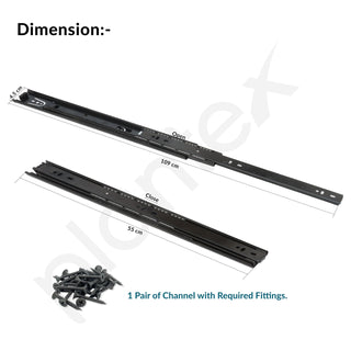 Plantex Drawer Channel/Regular Smooth & Quiet Close Ball Bearing Slider Drawer Channel for Home, Kitchen & Wardrobe/Telescopic Channel for Drawer/for Wooden & Metals Drawers (22-Inch,Black) Pair