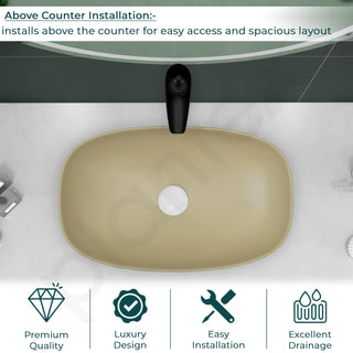 Plantex Basin for Bathroom/Ceramic Table Top Wash Basin/Over Counter Washbasin for Restaurant/Hotel (Matt Khaki, 23 x 14.5 x 5 Inch)