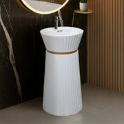 Plantex Pedestal Basin for Bathroom/Acrylic Resin & Quartz Designer One Piece Pedestal Free Standing Round Wash Basin for living Room/Hotel (White)