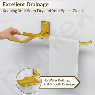 Plantex 304 Grade Stainless Steel Soap Dish with Napkin Ring/Soap Stand/Soap Holder/Napkin Holder/Towel Hanger for Bathroom/Bathroom Accessories - Pack of 1 (Crystal, PVD Gold)
