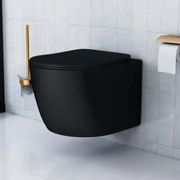 Plantex Commode for Toilet/Ceramic Wall Hung Toilet with Soft Close Toilet Seat/Rimless and Washdown Western Commode - P Trap (Round, Matt Black)