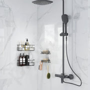Plantex 4in1 Bathroom Organiser Without Drill/Self Adhesive Shelf for Bathroom and Soap Dish/GI Steel Wall Mounted Shelf and Soap Holder with Hooks (Black)