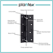 Plantex Heavy Duty Door Hinges 5 inch x 12 Gauge/2.5 mm Thickness Home/Office/Hotel for Main Door/Bedroom/Kitchen/Bathroom/Kabza - Pack of 12 (Black)