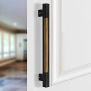 Plantex Main Door Handle - 15 Inch Glass and Wooden Pull-Push Handle - Pack of 1 (S-606-Black and Wood) - 3 Years Warranty