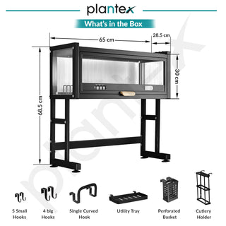 Plantex GI Steel Over The Sink Dish Drying Rack/Kitchen Storage Rack/2-Tier Dish Rack with Cover for Dish Rack/Household Bowls and Plates Organizer - (Black, 74 x 28.5 x 69 CM)