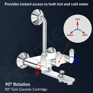 Plantex Pure Brass Wall Mixer for Bathroom 3 in 1 with L-Bend Provision for Overhead and Hand Shower with Water Saving Nozzle/ 7 Year Warranty by Plantex (ORN-219- Mirror-Chrome)