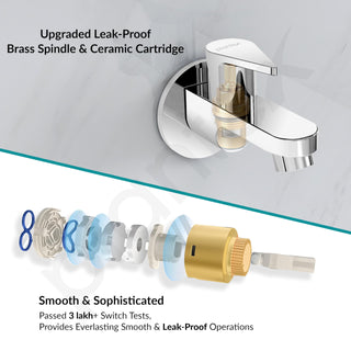 Plantex Pure Brass PAC-1801 Bib Cock Water Tap with Water Saving Aerator/Bib Tap with Teflon Tape & Brass Wall Flange for Wash Basin-7 Year Warranty (Mirror Chrome Finish)