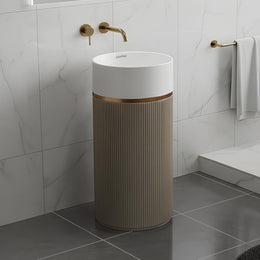 Plantex Pedestal Wash Basin/Acrylic Resin & Quartz Free Standing Wash Basin/Round Basin for Bathroom/Home/Office/Restaurant- (10034, White & Coffee)