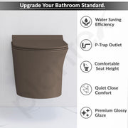 Plantex Ceramic Wall-Hung Commode with Tabletop Wash Basin for Bathroom/Rimless Washdown Flush Western Toilet/Bathroom Wash Basin - P Trap Commode - Choco