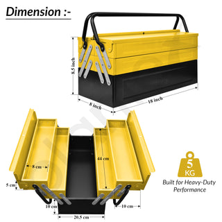 Plantex Tool Box Empty/18" Metal Tool Organizer 5- Compartments Metal Tool Boxs/Empty Tool Boxs/Tools Organizer Box - (Yellow & Black)