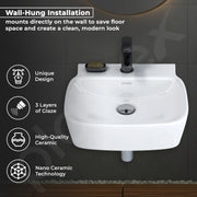 Plantex Ceramic Wall Hung Basin/Washbasin for Bathroom/Wall Mounted Wash Basin/Sink for Living Room (Vita, White)