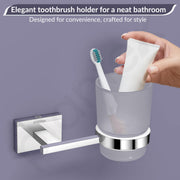 Plantex 304 Grade Stainless Steel Tumbler Holder Stand with Spaces for Toothbrush Bathroom Acessories - Benz (Chrome)