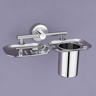Plantex 304 Grade Stainless Steel 2in1 Soap Dish with Tumbler Holder/Soap Stand/Tooth Brush Holder/Bathroom Accessories - (Chrome)