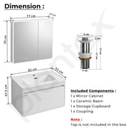 Plantex Wall Mount Vanity Cabinet with Washbasin and Mirror/Rectangular Basin with Cabinet for Bathroom - (Gizmo - 800, White)
