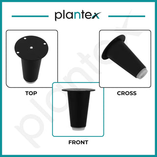 Plantex 3 Inch Sofa Legs for Bed Furniture/Sofa Legs for Table/Sofa Support Legs with Rubber Grip (Black, 6 Pcs)