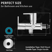 Plantex Pure Brass 2-Way Angle Valve Tap for Bathroom with Brass Wall Flange & Teflon Tape- Quarter Turn Tap (PAC-1808-Chrome Finish)