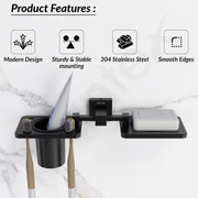 Plantex 304 Grade Stainless Steel 2in1 Soap Dish with Tooth Brush Holder/Soap Stand/Tumbler Holder/Bathroom Accessories - Wall Mount (Matt Black)