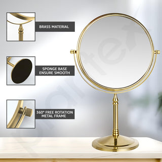 Plantex Premium Brass Magnifying Mirror/Two-Sided 360° Swivel Makeup Mirror with 5x/1x Magnification/Table Mirror (8 Inch-Golden/Tabletop)