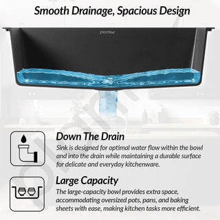 Plantex Sink for Kitchen/Granite Quartz Single Bowl Kitchen Sink With Drain Board/Undermount/Top Mounted (Black-36x18 Inches)