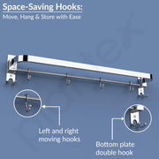 Plantex Anti Rust 304 Grade Stainless Steel Folding Single Towel Rod with Hooks/Towel Holder for Bathroom/Towel Bar/Hanger/Bathroom Accessories - Pack of 2 (24 Inch-Chrome)
