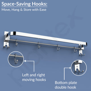Plantex Anti Rust 304 Grade Stainless Steel Folding Single Towel Rod with Hooks/Towel Holder for Bathroom/Towel Bar/Hanger/Bathroom Accessories - Pack of 2 (24 Inch-Chrome)