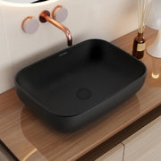 Plantex Ceramic Tabletop Basin Sink/Black Wash Basin for Bathroom/Washbasin for Restaurant/Hotel (Matt Black Finish -18 x 13 x 5.5 Inch)