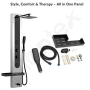 Plantex  Shower Panel for Bathroom/304 Grade Stainless Steel Modern Shower System with Head Shower/Hand Shower & Massage Spray Jet for Bathroom - Pack of 1 (Chrome and Black, KM-8097)