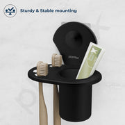 Plantex Royal Self Adhesive Stainless Steel Tooth Brush Holder/Tumbler Holder/Bathroom Accessories (Black, Powder Coated)
