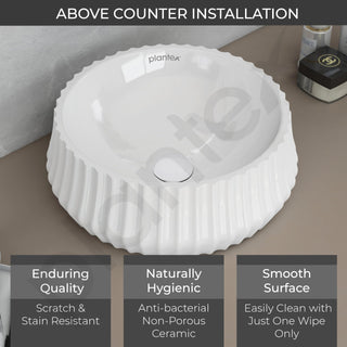 Plantex Ceramic Basin/Countertop Vessel Sink/Tabletop Wash Basin/Washbasin for Bathroom with 10 Years Glaze Warranty by Plantex (White Glossy - 14 x 14 x 5 Inch)
