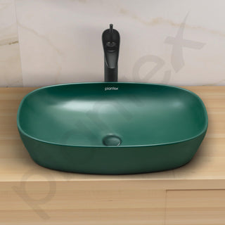 Plantex Basin for Bathroom/Ceramic Table Top Wash Basin/Over Counter Washbasin for Restaurant/Hotel (Square - Matt Green, 23 x 14.5 x 5 Inch)