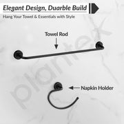Plantex 304 Grade Stainless Steel Bathroom Accessories Set of 5 - Towel Rod/Hand Napkin Hanger for Wash Basin/Soap Case/Toothbrush Holder/Robe Hook - Daizy (Black)