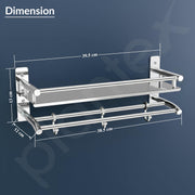 Plantex Premium Stainless Steel Bathroom Shelf/Multipurpose Rack with Towel Hooks & Hanger/Rod/Bathroom Organiser with Drill/Bathroom Stand-(2-Tier,Chrome)