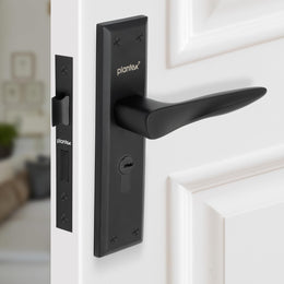 Plantex Heavy-Duty Door Lock Set - Main Door Lock Handle Set/ 6-Lever Lock Mechanism with 3 Years of Warranty/Mortise Lock with 3 Keys, Brass Lockbody & Cylinder(Black)