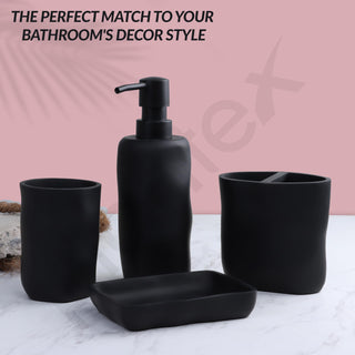 Plantex Resin Bathroom Accessories Set/Soap Holder for Bathroom/Toothbrush Holder/Tumbler Holder/Liquid Soap Dispenser - 4 Piece(Black)