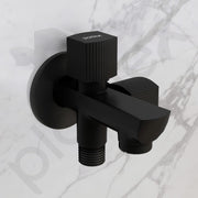 Plantex Two Way Tap for Washing Machine/Quarter Turn 2 in 1 Bib Cock/Wash Basin tap with Teflon Tape and Wall Flange/2 Way Bathroom Tap with Brass Spindle - (Black)