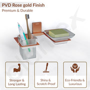 Plantex 304 Grade Stainless Steel Glass Soap Dish with Tumbler Holder/Soap Stand/Glass Toothbrush Holder/Bathroom Accessories - Crystal(PVD Rose Gold)