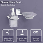 Plantex 304 Grade Stainless Steel Soap Dish/Glass Soap Holder/Liquid Soap Dispenser/Shampoo Dispenser for Bathroom/Bathroom Accessories (Crystal -Chrome)