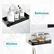 Plantex Aluminum Bathroom Shelf for Wall/Kitchen Shelf/Bathroom Wall Shelf with Moving Hooks/Bathroom Organizer with Drill/Rack-(12X5 Inch Matte Black Finish)