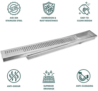Plantex 304 Grade Stainless Steel Long Shower Drain/Floor Trap/Jali Removable Grate/Lid for Bathroom and Kitchen (10 x 45 cm - Matt) (A418-Square)