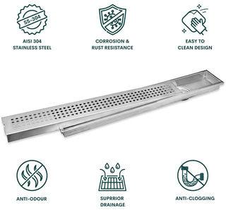 Plantex 304 Grade Stainless Steel Long Shower Drain/Floor Trap/Jali Removeable Grate/Lid for Bathroom and Kitchen (10 x 60 cm - Matt) (A424-Square)