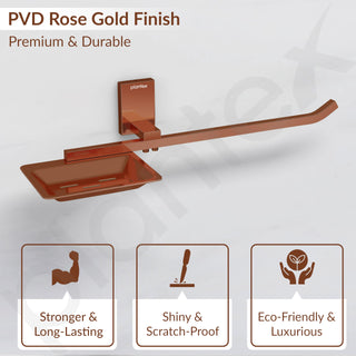 Plantex 304 Grade Stainless Steel Soap Dish with Napkin Ring/Soap Stand/Soap Holder/Napkin Holder/Towel Hanger for Bathroom/Bathroom Accessories - Pack of 1 (Crystal, PVD Rose Gold)