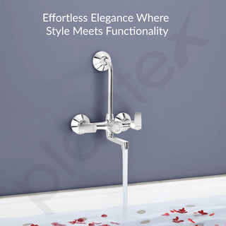 Plantex Wall Mixer 2 in 1 with L-Bend Connector for Rain Shower/Nickel Chrome Mirror Finish Mixture Tap for Bathroom with Wall Flange-(APS-1299)