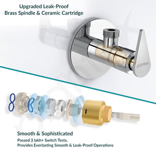 Plantex Angle Valve for Bathroom/Pure Brass Quarter Turn Angle Cocke for Bathroom with Brass Wall Flange and Teflon Tape - (LEA-705, Chrome)